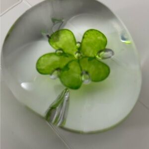 Glass Paperweight with Green Clover Design